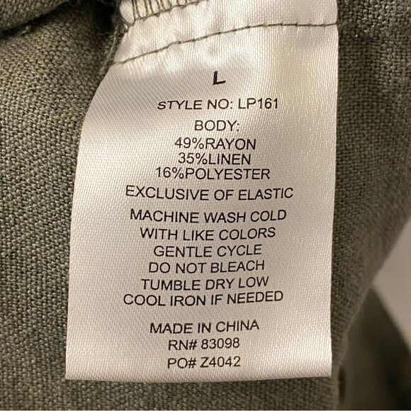 Si Sono sage green linen blend belted wide leg hi rise trouser pants pull on L - Picture 9 of 9